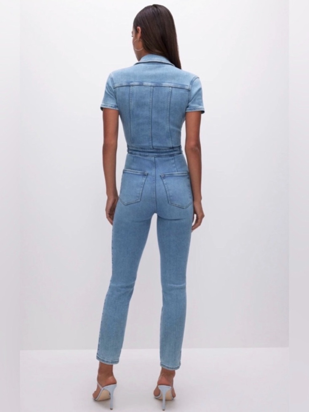 GOOD AMERICAN Light Wash Denim Jumpsuit - Short Sleeve - Picture 2 of 12